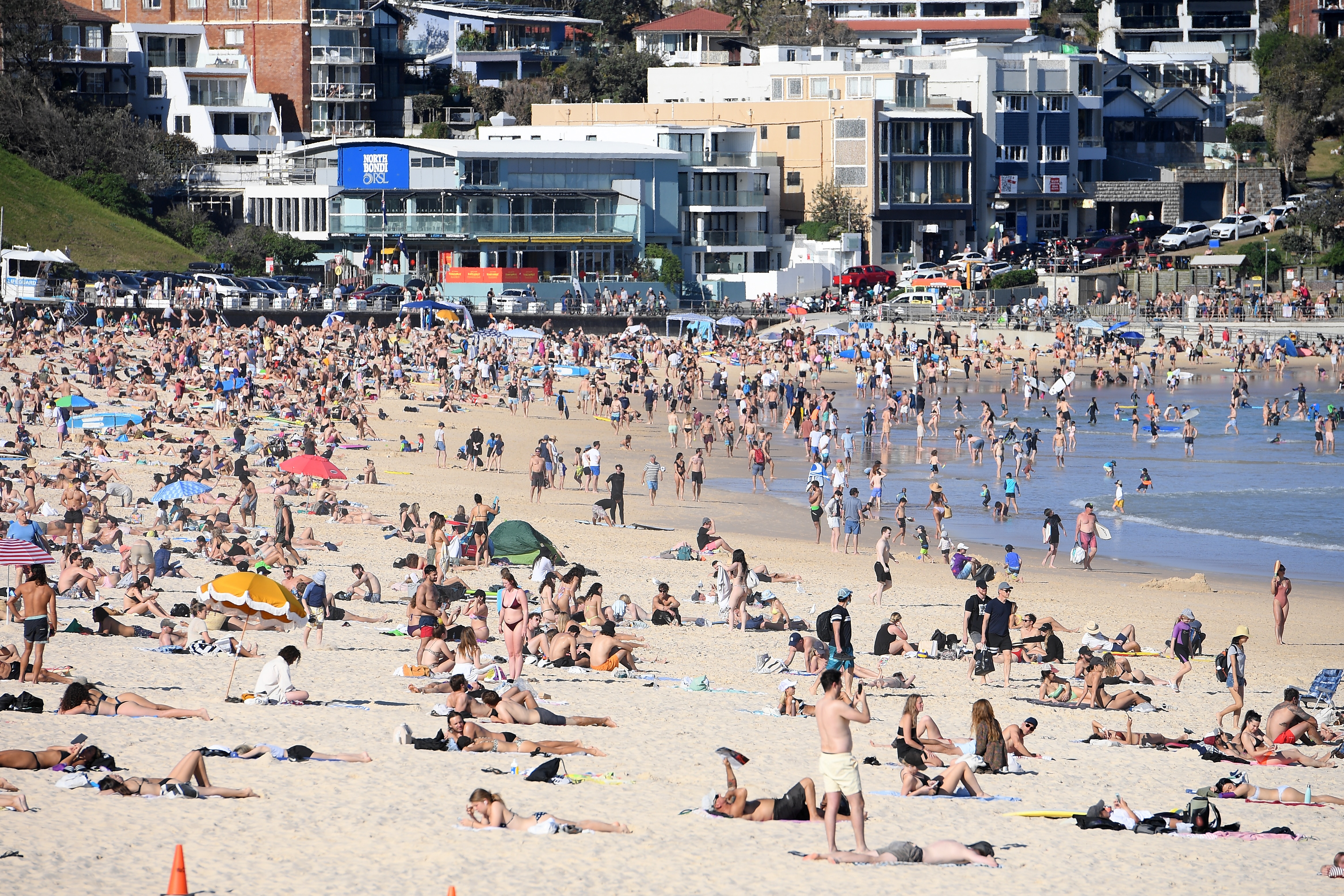 People are seen at Bondi beach in Sydney on Saturday, September 11.