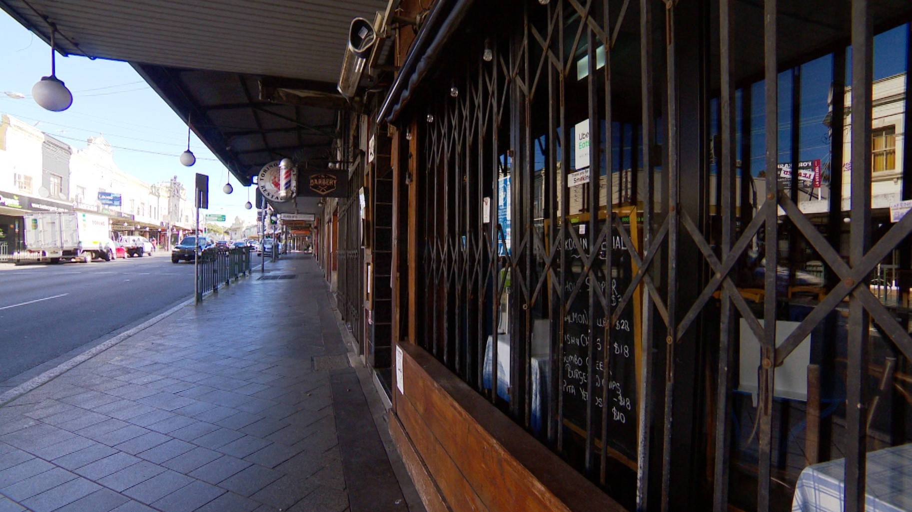 The usually busy streets of Enmore Road are quiet during lockdown. 