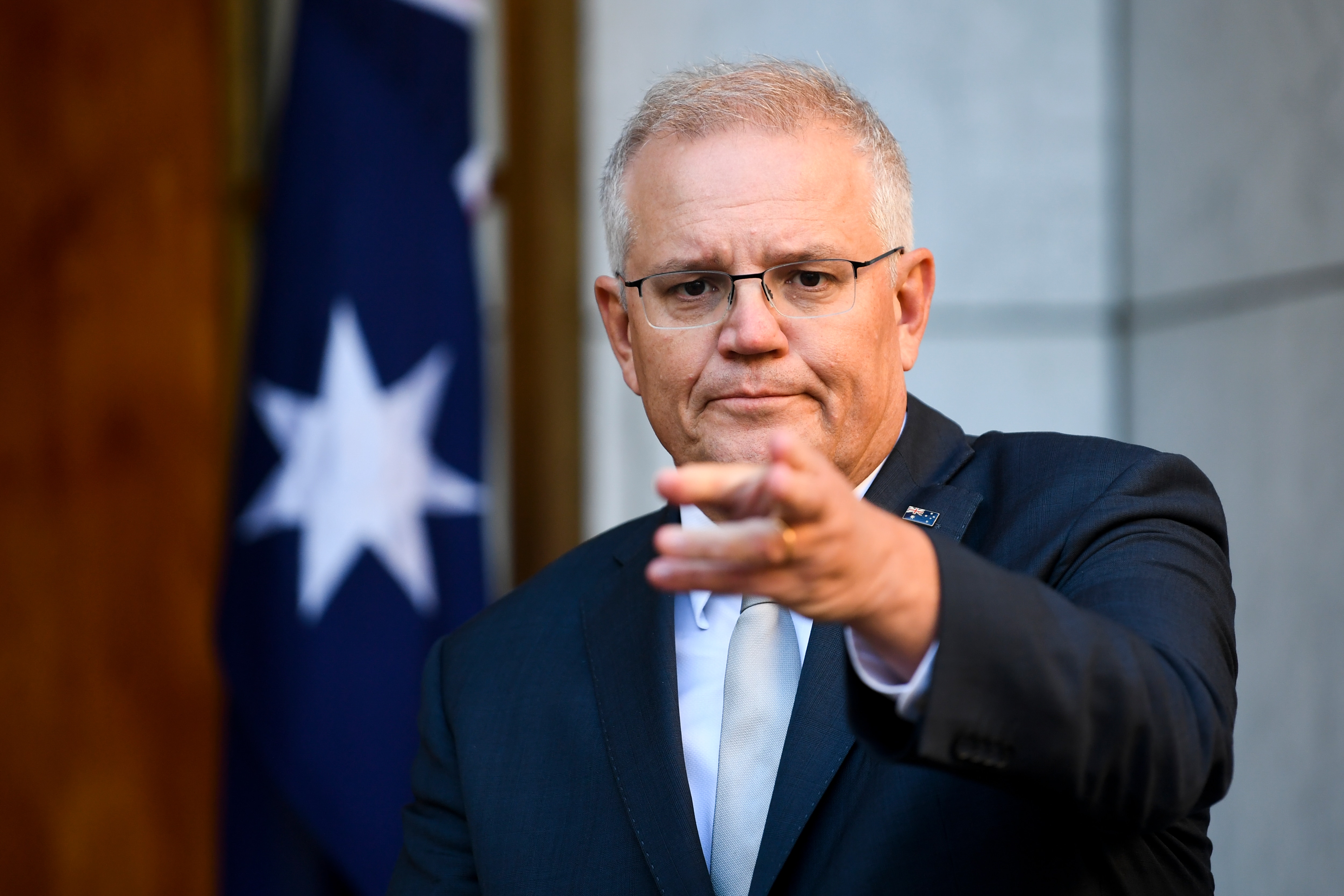Prime Minister Scott Morrison speaks to the media during a press conference.