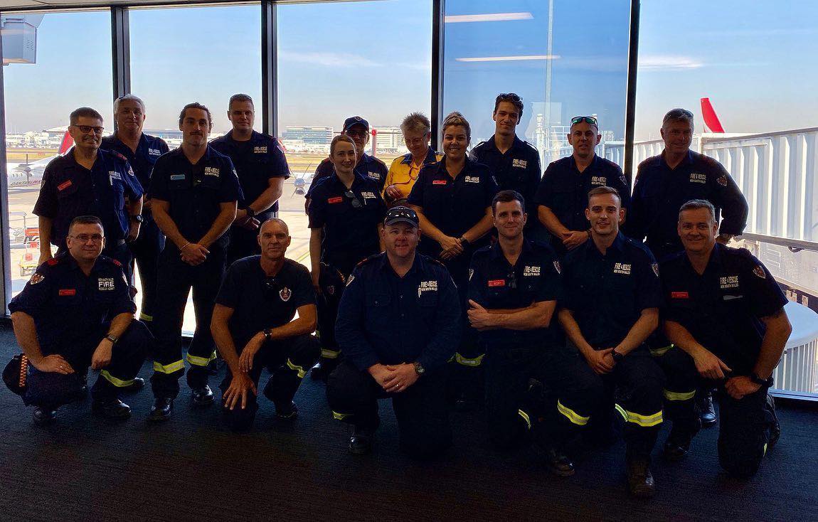 NSW firefighters wait at the airport before a long day's work begins.