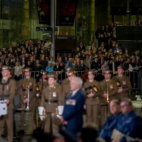 Australian servicemen and members of the public attend the Anzac Day Dawn Service at Martin Place in Sydney, Monday, 25 April, 2022.
