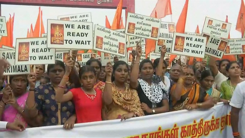 Indian Women Protest Against Allowed Entry Of All Women Into Sacred 