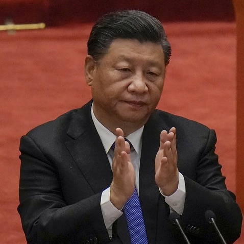 Chinese President Xi Jinping delivers at the Great Hall of the People in Beijing on 9 October 2021.