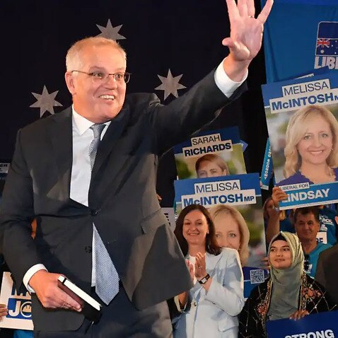 نخست‌وزیر اسکات موریسن در روز ۲۱ام کمپین در استدیوم اکور در سیدنی، حوزه انتخاباتی رید.