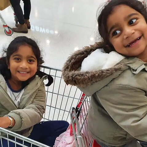 A supplied image of Kopika and Tharni Murugappan, a Tamil asylum-seeker family, in Perth, on Monday, June 21, 2021.