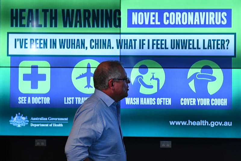 Prime Minister Scott Morrison at the National Incident Room of the Department of Health in Canberra