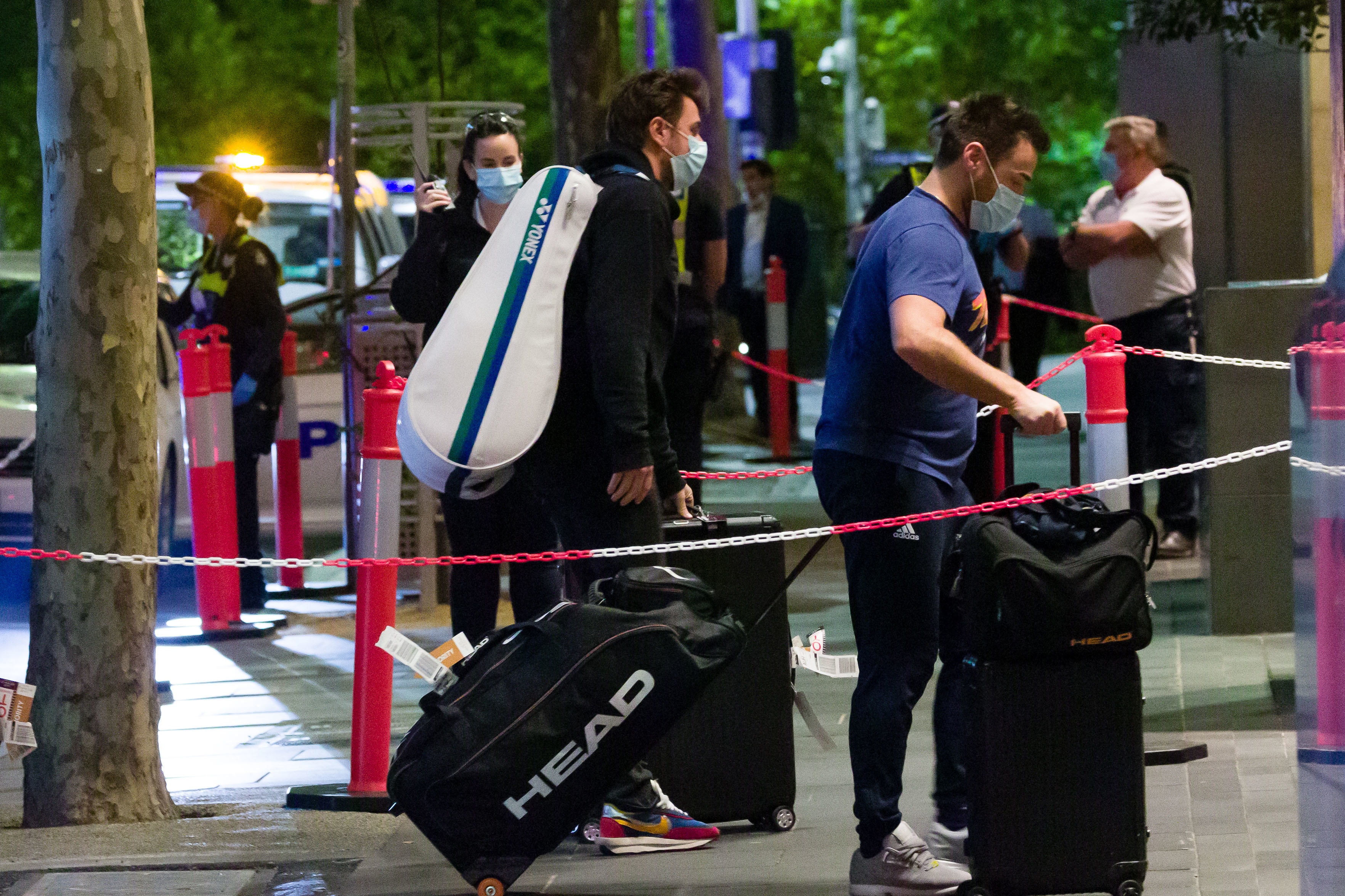 Tennis players arriving at the Grand Hyatt hotel in Melbourne under quarantine conditions ahead of the 2021 Australian Open.