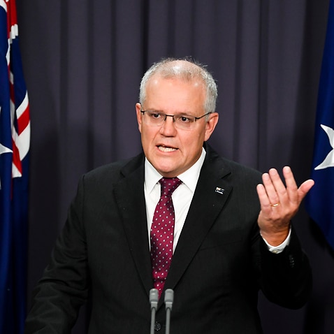 Australian Prime Minister Scott Morrison speaks during a press conference at Parliament House in Canberra, Tuesday, March 23, 2021. (AAP Image/Lukas Coch) NO ARCHIVING