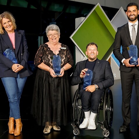2022 Australian of the Year Awards recipients (from the left) Shanna Whan, Valmai Dempsey, Dylan Alcott and Daniel Nour. 