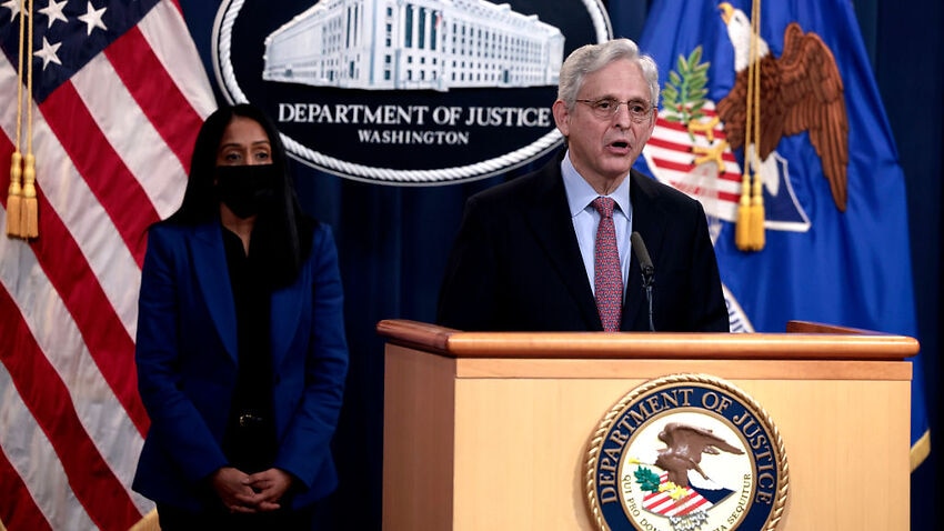 Attorney General Merrick B. Garland speaks at a press conference at the Department of Justice on 6 December, 2021 in Washington, DC.