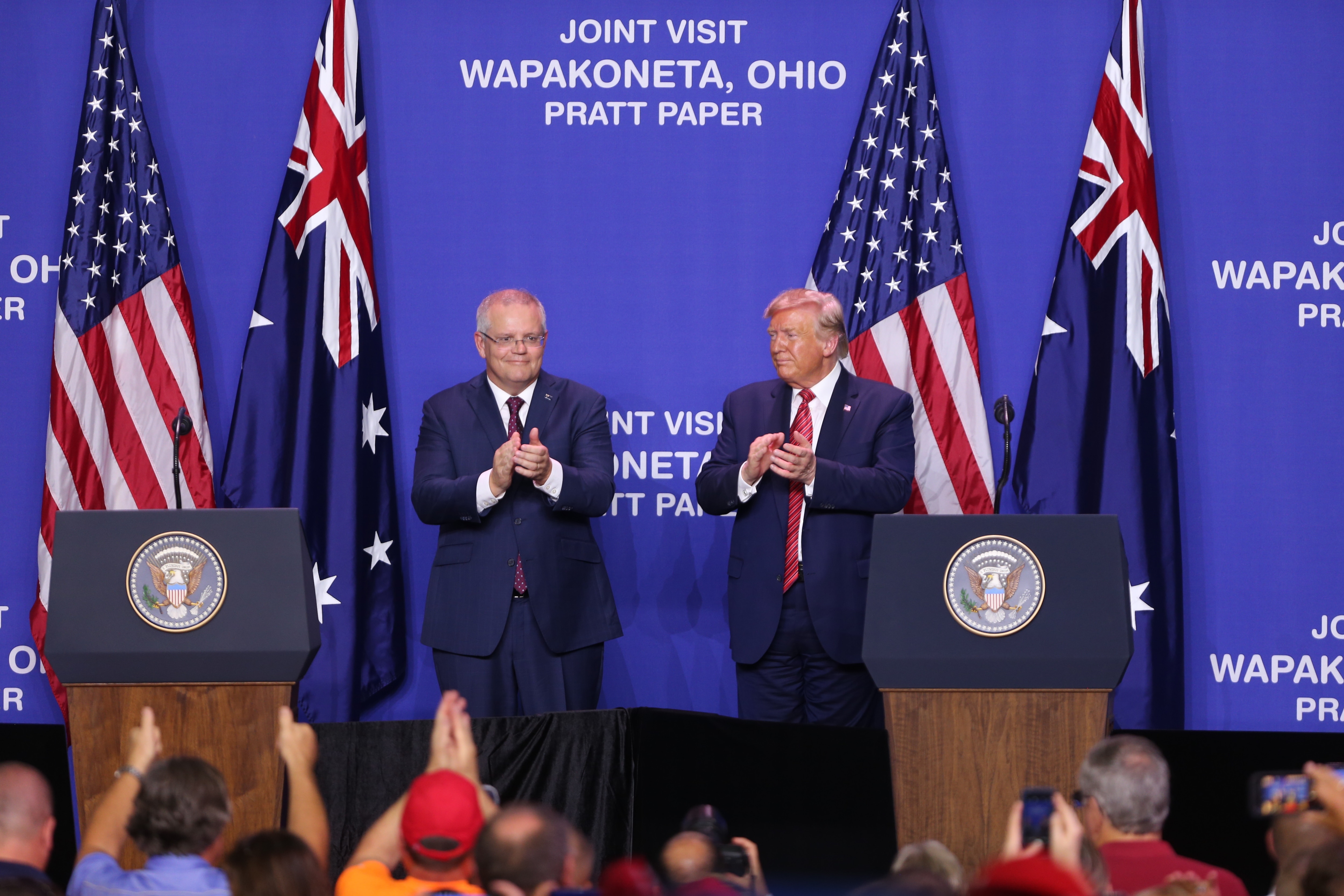 US President Donald J. Trump and Prime Minster Scott Morrison during a rally in Wapakoneta, Ohio.