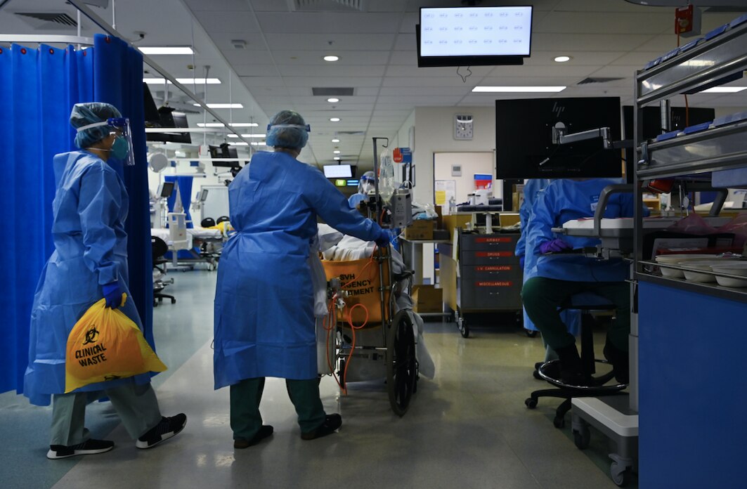 A supplied image of ICU staff caring for COVID-19 positive patients in the ICU of St Vincent’s Hospital in Sydney