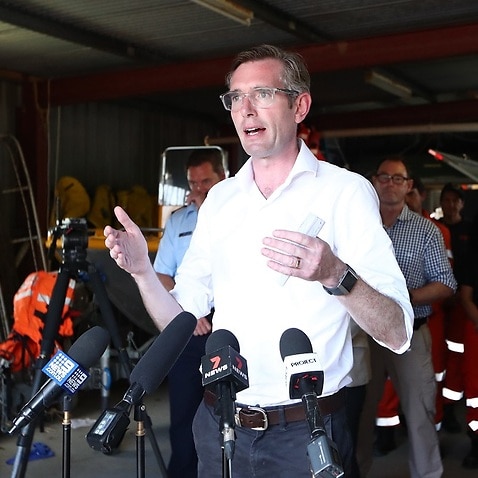 NSW Premier Dominic Perrottet speaks to the media at The SES Headquarters in Ballina, NSW