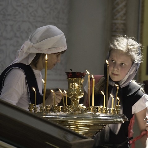 Russian children in Orthodox Church.