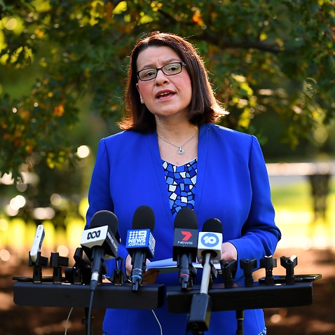 Victorian Minister for Health Jenny Mikakos addresses the media during a press conference in Melbourne.