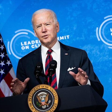 US President Joe Biden speaks during climate change virtual summit from the East Room of the White House campus 22 April, 2021, in Washington, DC.