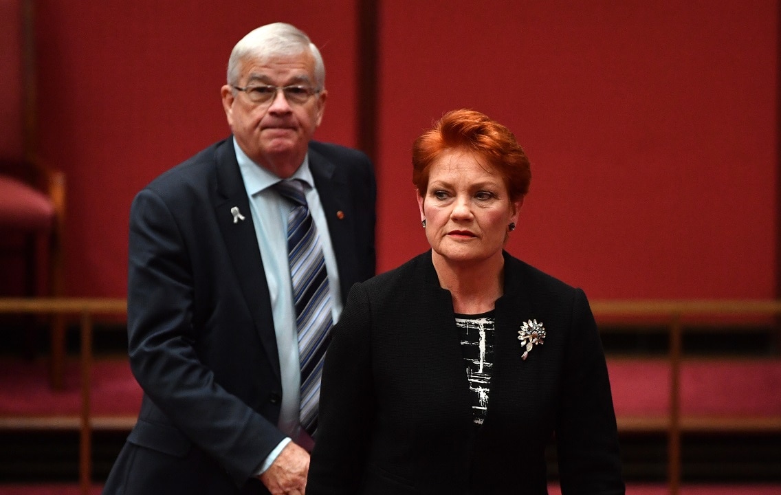 One Nation Senators Brian Burston and Pauline Hanson.