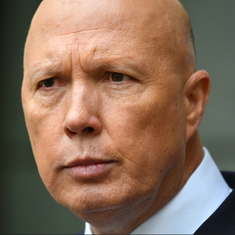 Defence Minister Peter Dutton at a press conference in Canberra.