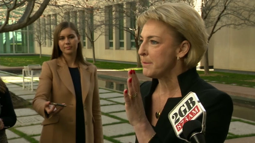 Brittany Higgins (L) alongside Michaelia Cash (R)  at Parliament House in Canberra.