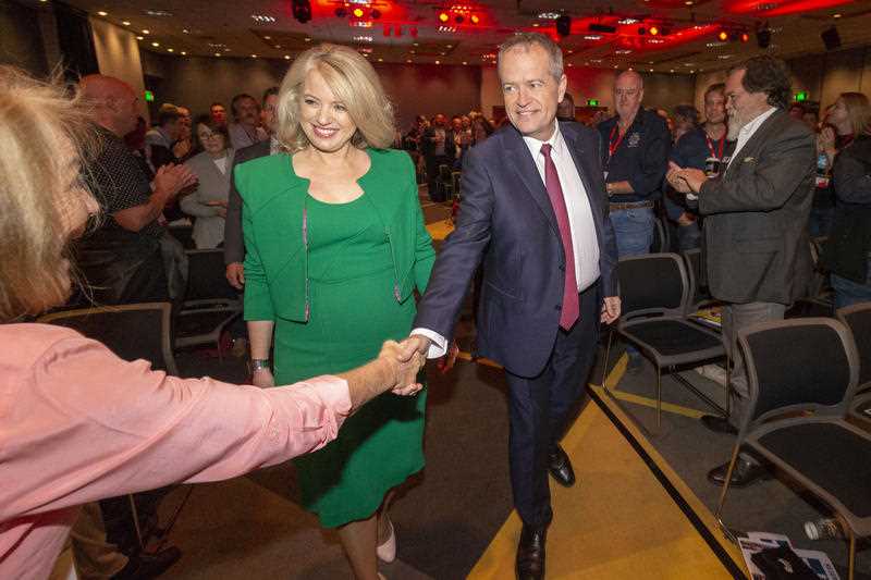Leader of the Opposition Bill Shorten arrives with his wife Chloe to address the annual Queensland Labor state conference at the Brisbane Convention Centre.
