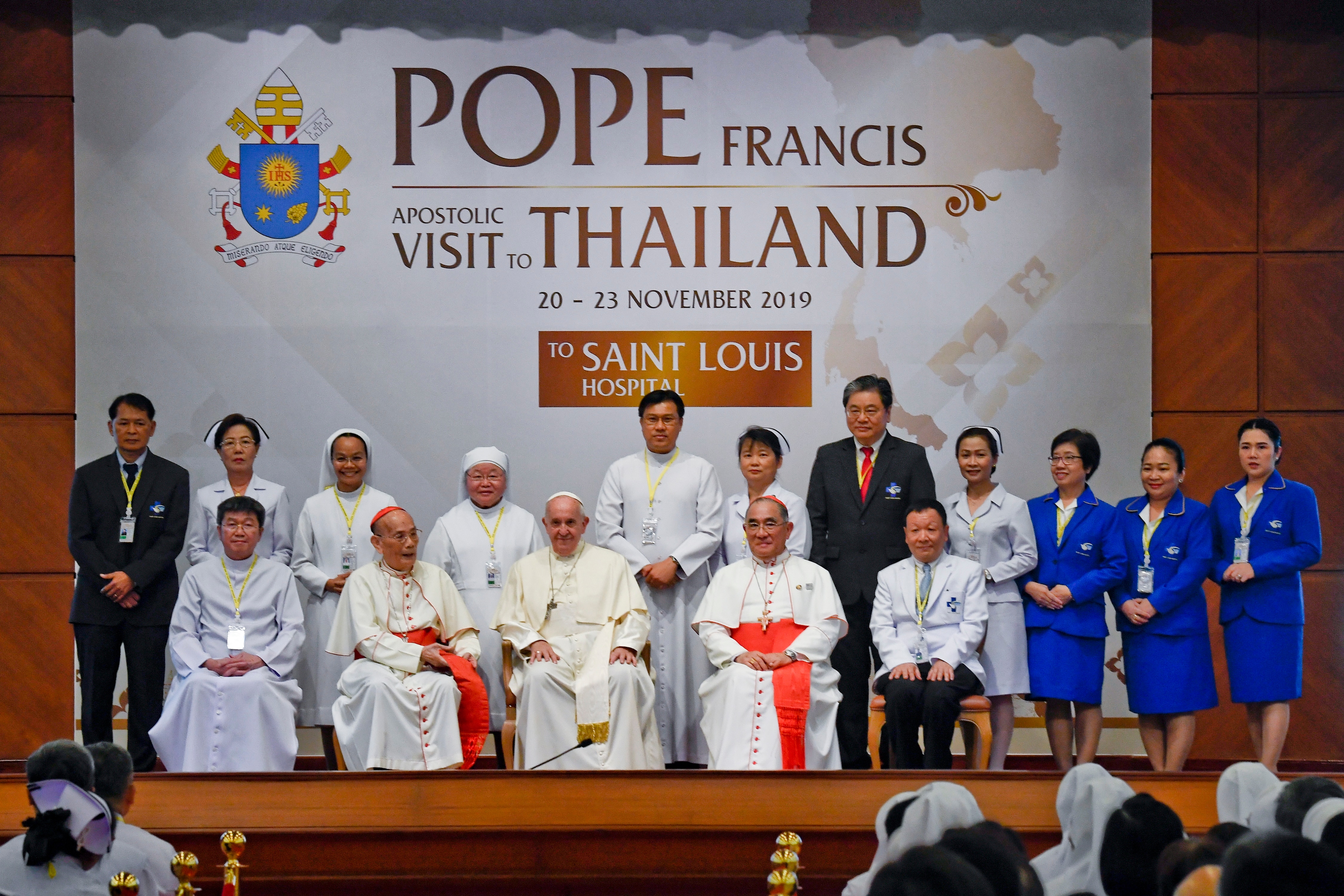 The Pope at St. Louis Hospital in Bangkok, Thailand as part of an apostolic visit on the occasion of the 350th anniversary of the founding of Mission de Siam. 