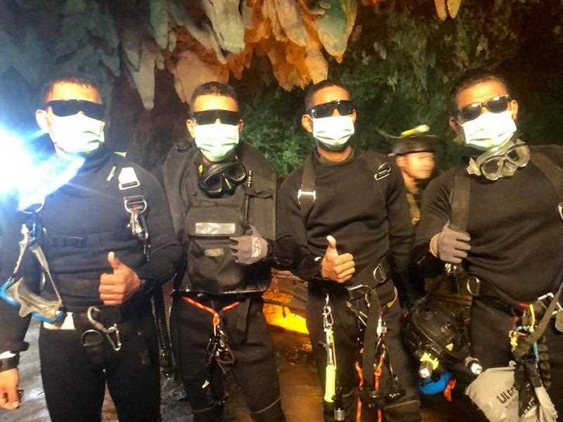 A handout photo made available by Thai Navy SEAL facebook page on 10 July 2018 shows the last four of Thai Navy Seals members.