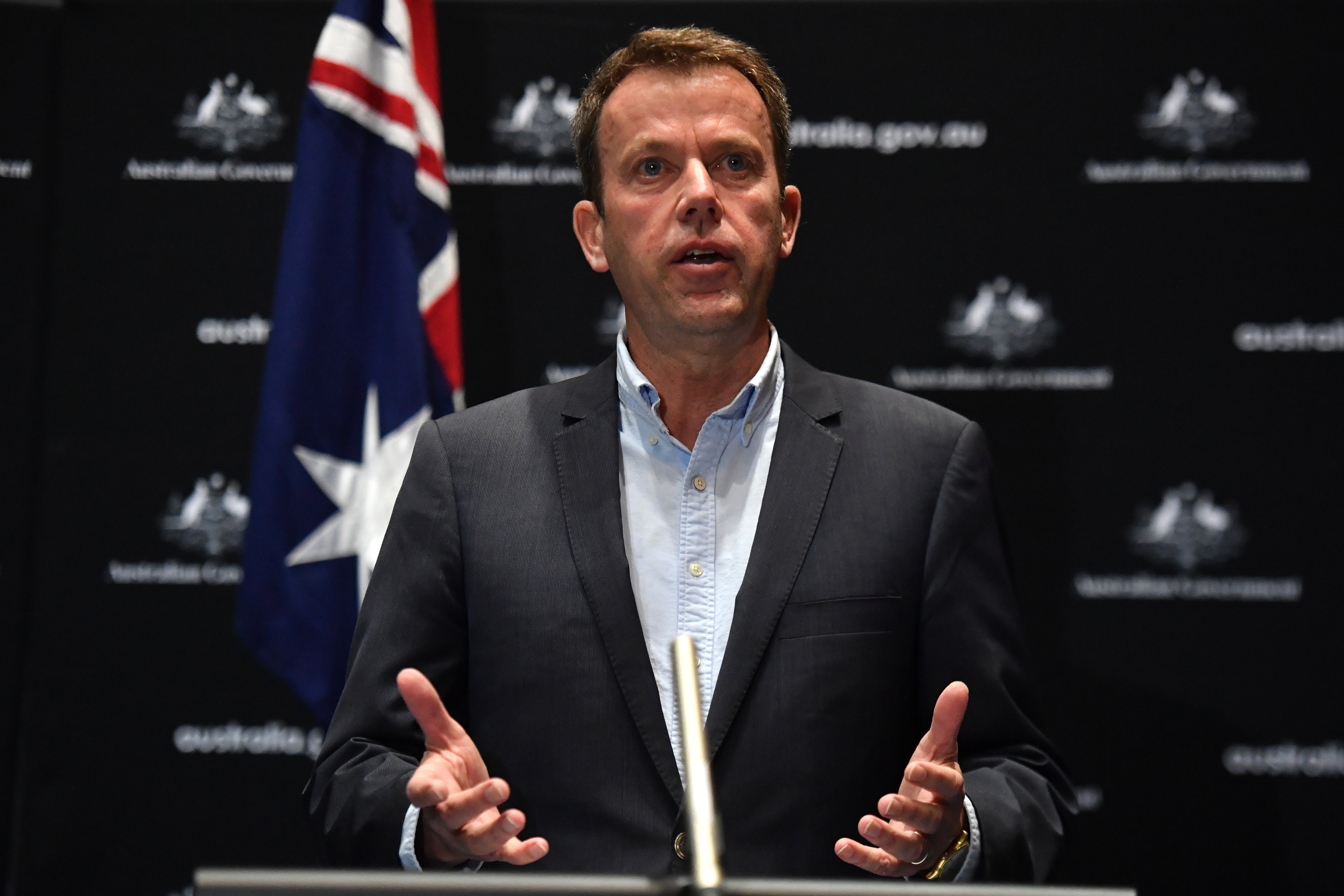 Minister for Education Dan Tehan speaks to the media at a press conference at Parliament House in Canberra, Sunday, April 12, 2020. (AAP Image/Mick Tsikas) NO ARCHIVING