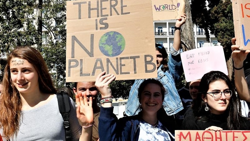 Greek students protesting over climate change.