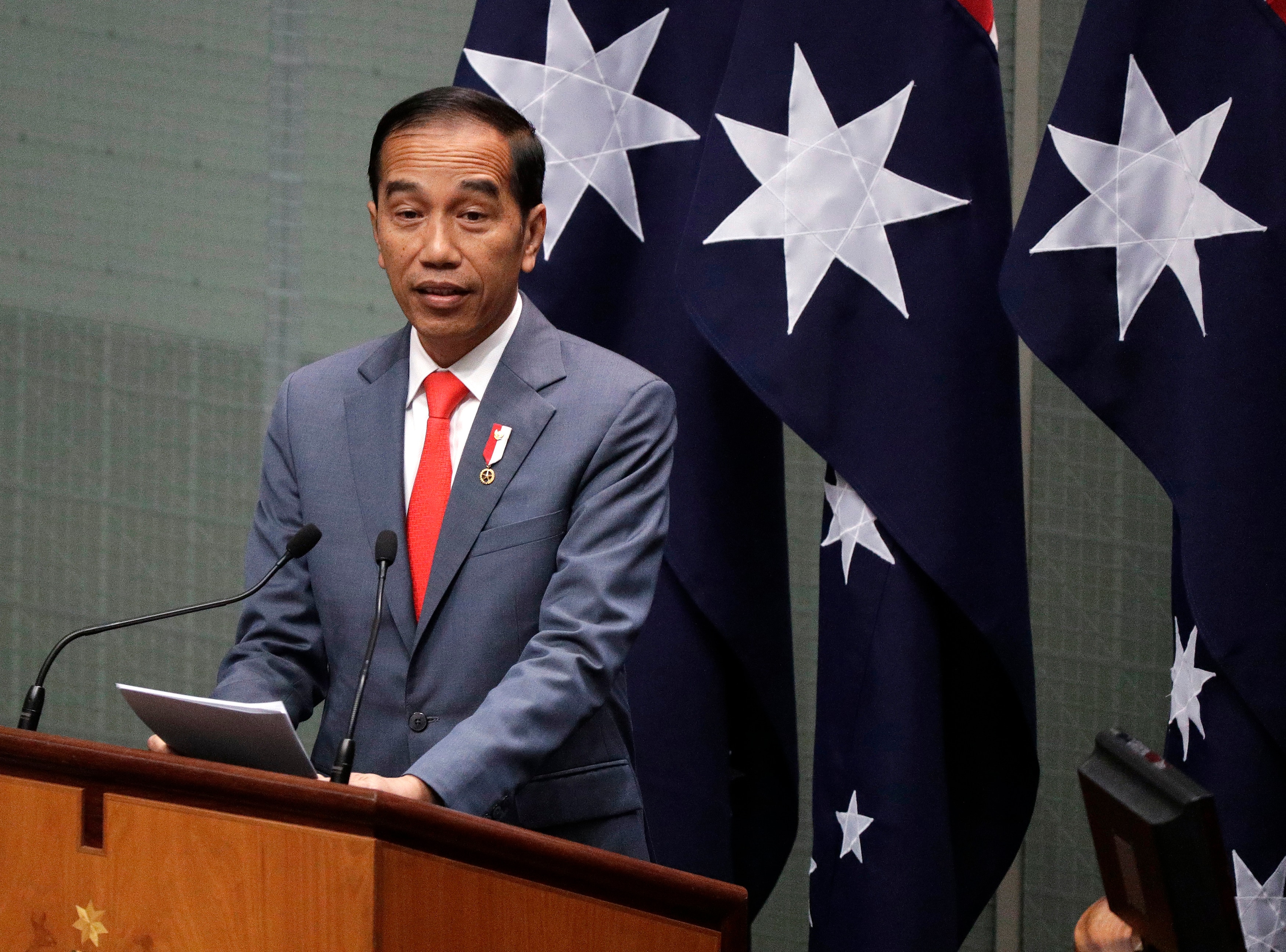 Indonesian President Joko Widodo addresses Parliament in Canberra. Indonesian President Joko Widodo addresses Parliament in Canberra.