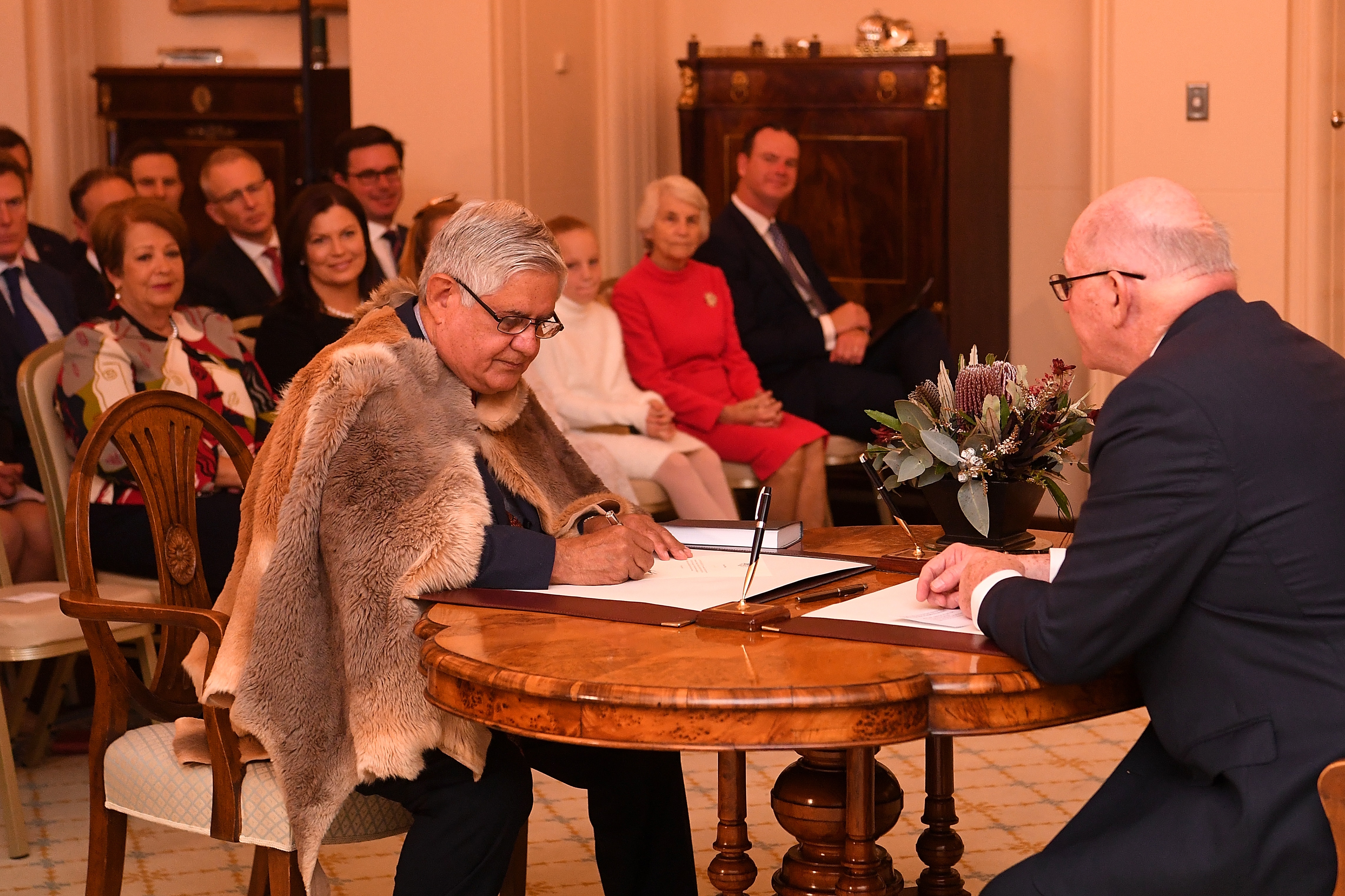 Member for Hasluck Ken Wyatt (left) is sworn in as the as Minister for Indigenous Australians by Governor-General Sir Peter Cosgrove