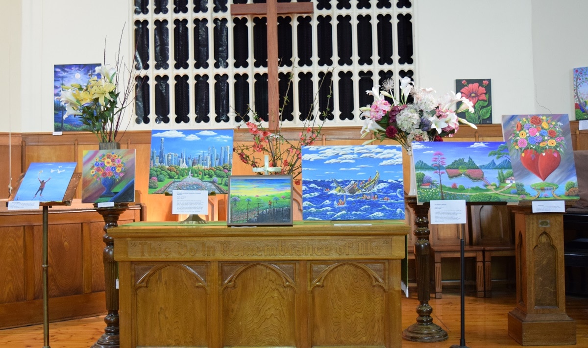 About 150 of Naser's paintings are in display in Scots Uniting Church