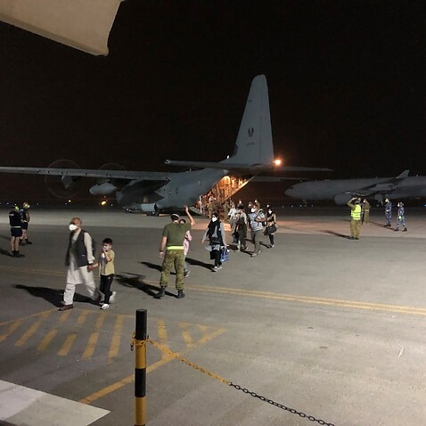 A supplied image of The first Australian Defence Force evacuation flight from Kabul with 26 persons on board.