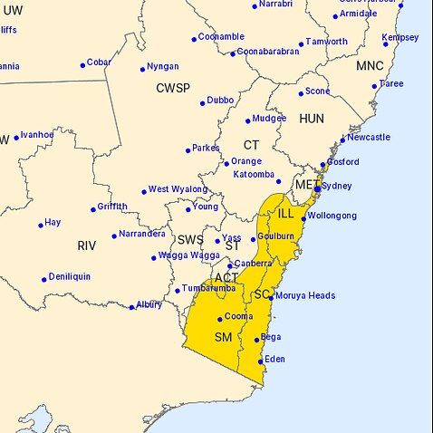 Severe Weather Warning for Illawarra, South Coast, Snowy Mountains and parts of Metropolitan, Central Tablelands, Southern Tablelands and Australian Capital Territory Forecast Districts. ,