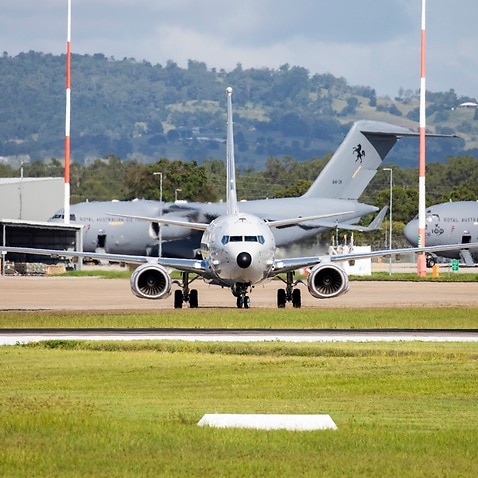 An RAAF P-8 Poseidon aircraft departs to assist the Tonga Government (AAP)