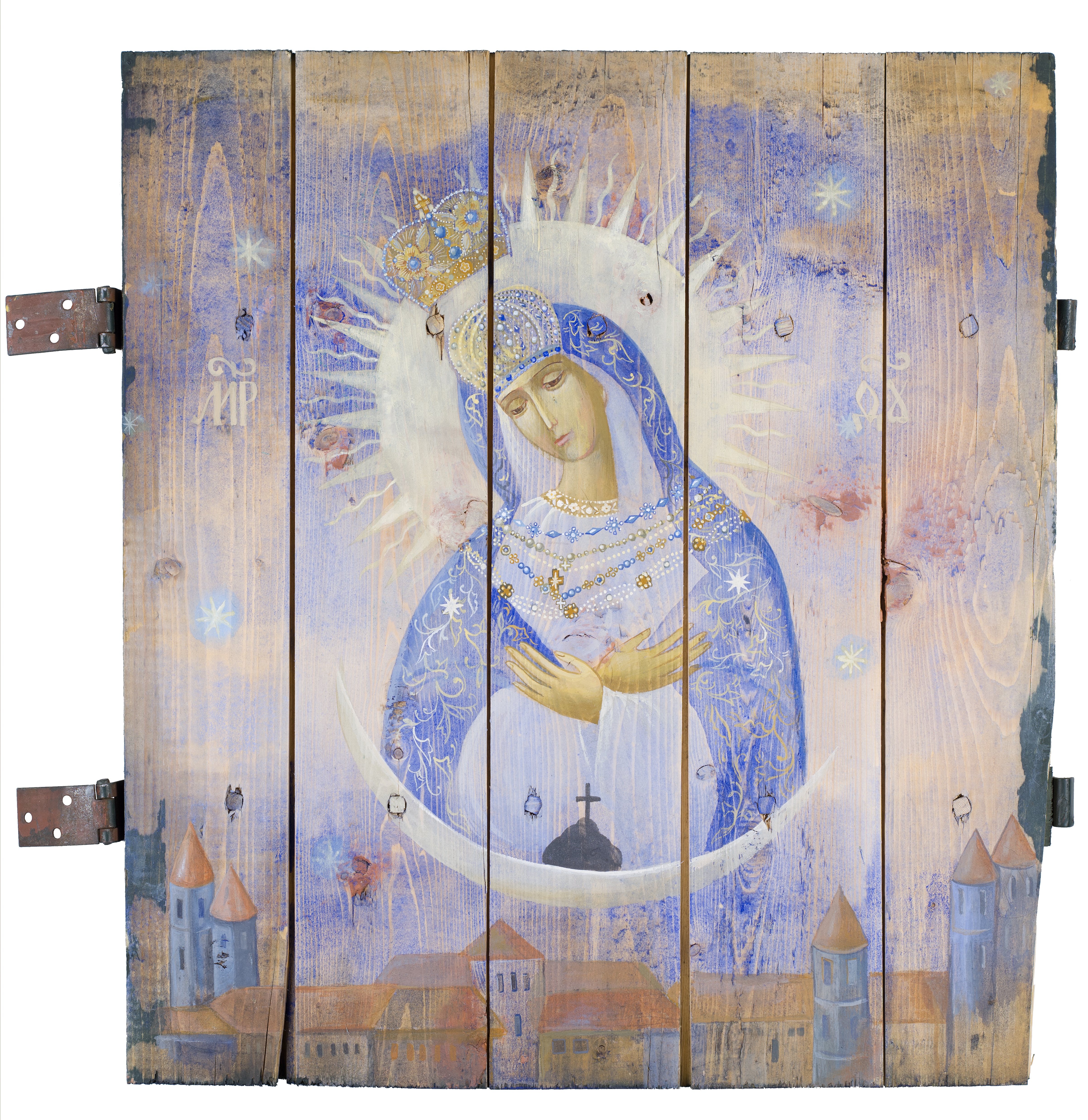 Christian icons painted on military ammo boxes