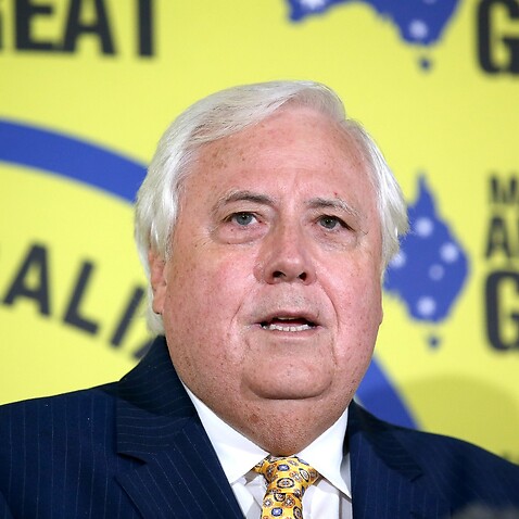Clive Palmer speaks to the media during an United Australia Party announcement in Brisbane, Wednesday, January 19, 2022.