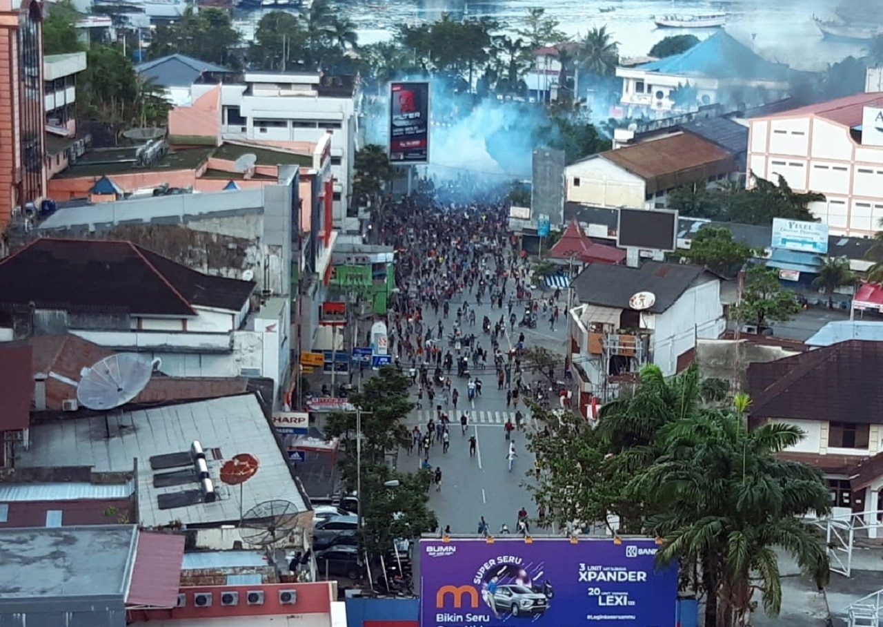 A protester march turns violent in Jayapura, Papua.