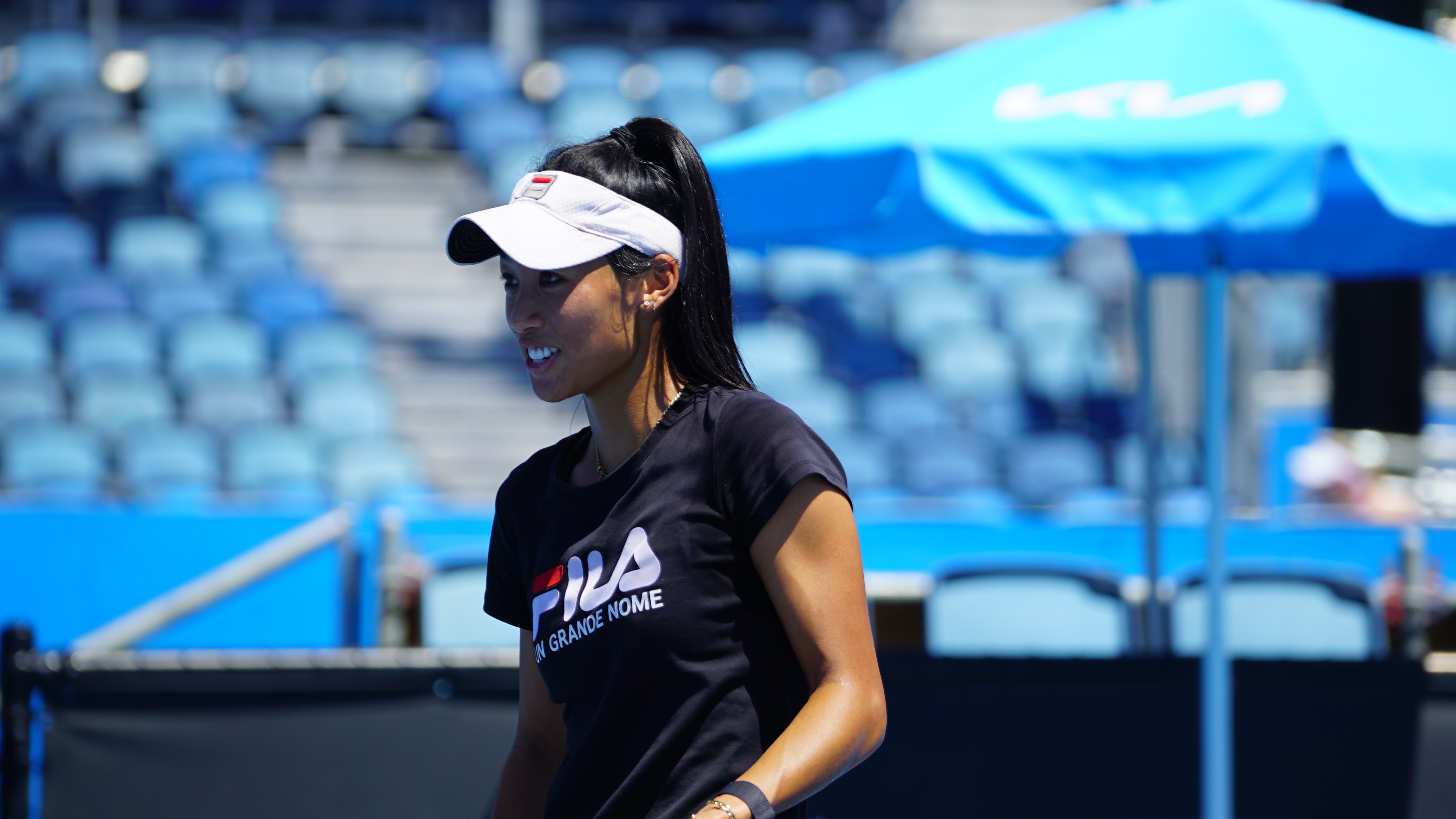 Priscilla Hon in practice at Melbourne Park this week ahead of the Australian Open. 
