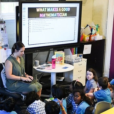 Students are seen in a class at Carlton Gardens Primary school in Melbourne, Thursday, February 18, 2021. 