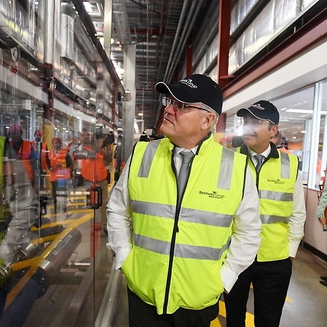 Prime Minister Scott Morrison and South Australian Premier Steven Marshall visit the Bickfords Aseptic beverage line production facility on 5 September 2019.