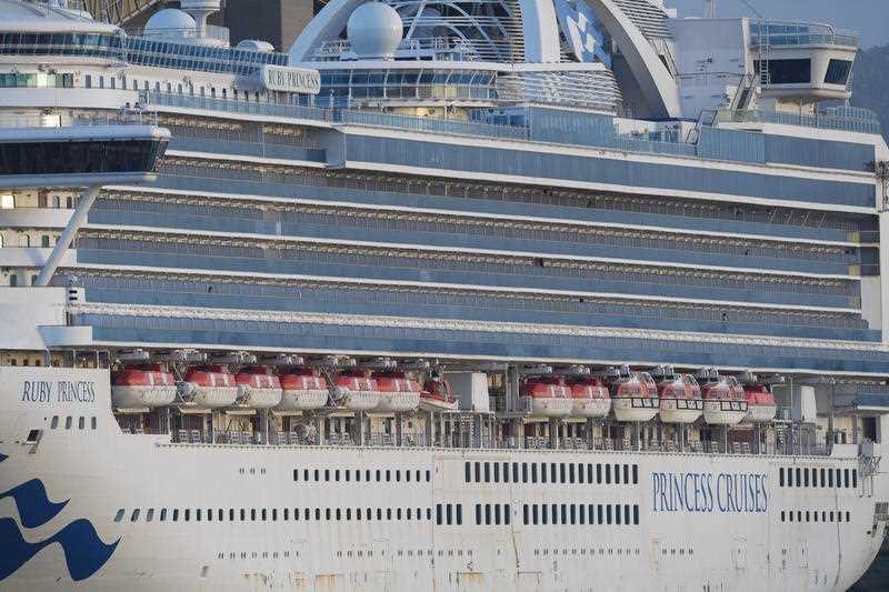 The Ruby Princess cruise ship is seen docked prior to departing Port Kembla in Wollongong, New South Wales, Thursday, April 23, 2020