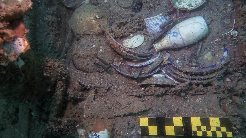 Items recovered from the Sanyo Maru include ceramic dinnerware, chopsticks and saki jars