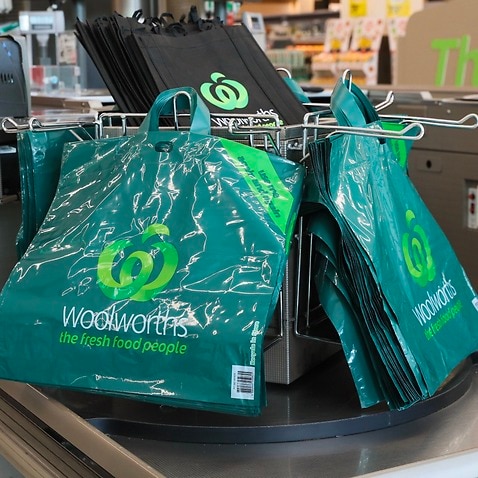 A supplied image obtained Friday, July 14, 2017 of plastic bags inside a Woolworths shopping centre.