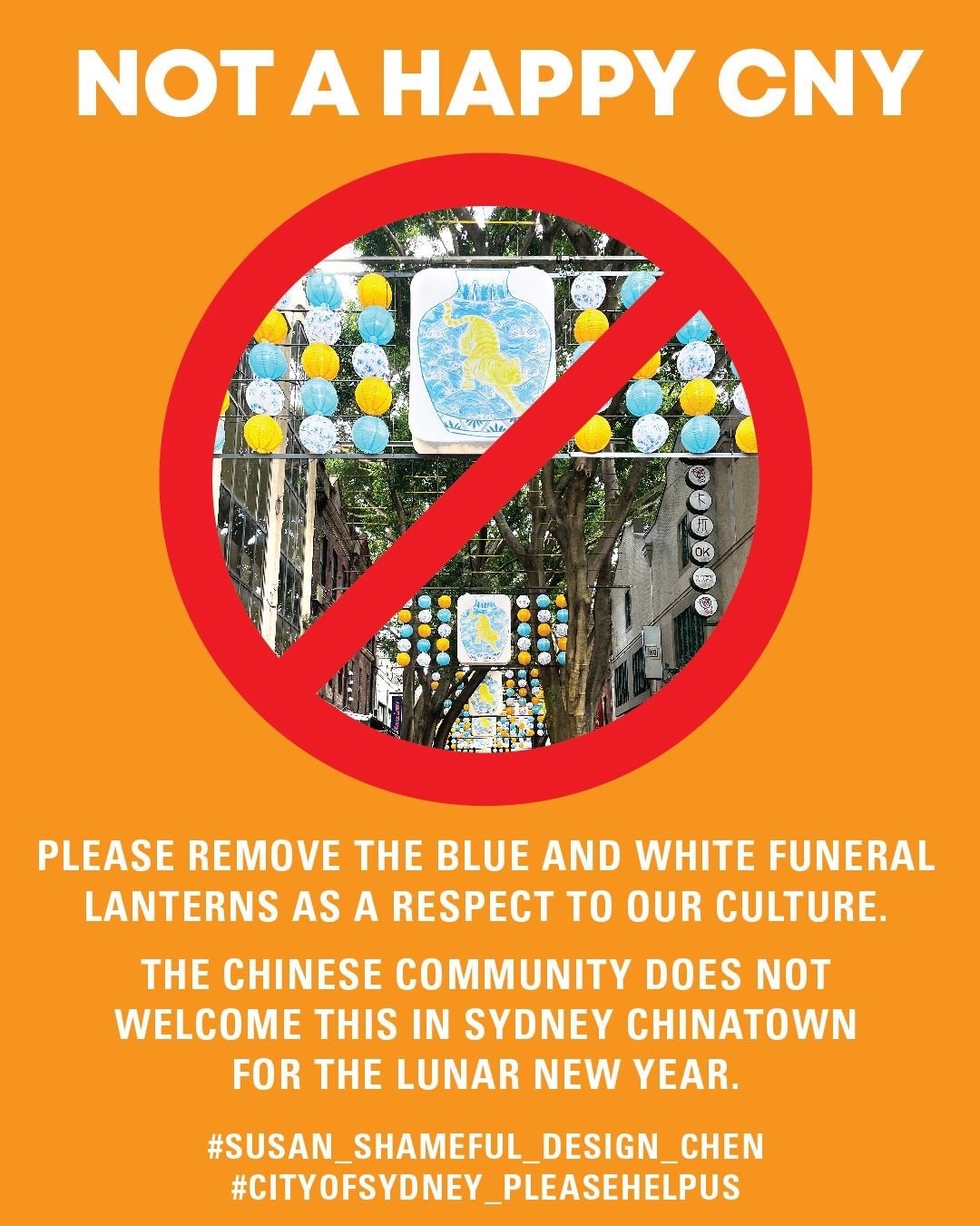 Sydney Chinatown Focus Group not happy with the colours used in Chen's art installation to mark Lunar New Year. 