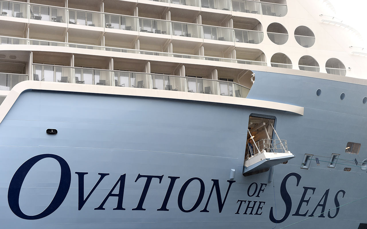 The Ovation of the Seas, owned by Royal Carribbean, totals 350 metres long. 