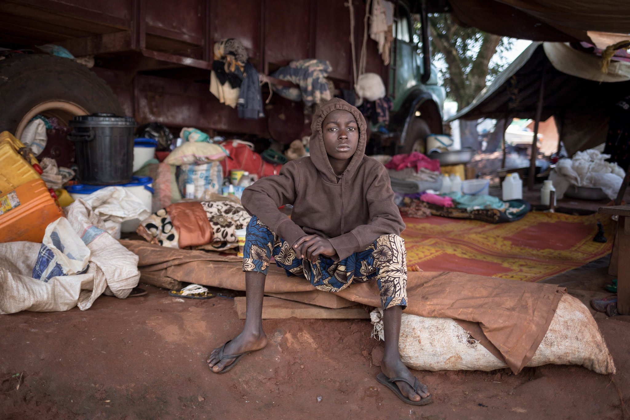 A displaced boy in Bangassou, Central African Republic, in August. A displaced boy in Bangassou, Central African Republic, in August.