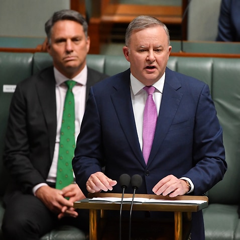 Leader of the Opposition Anthony Albanese makes his Budget reply speech in the House of Representatives at Parliament House in Canberra on 8 October. 