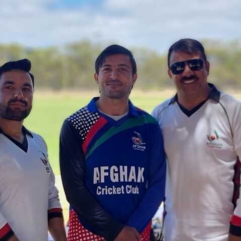 Mansoor Hashemi (middle) with other members of the Afghan Cricket Club in Adelaide. 