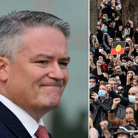 Finance Mathias Cormann and the Black Lives Matter rally in Sydney.
