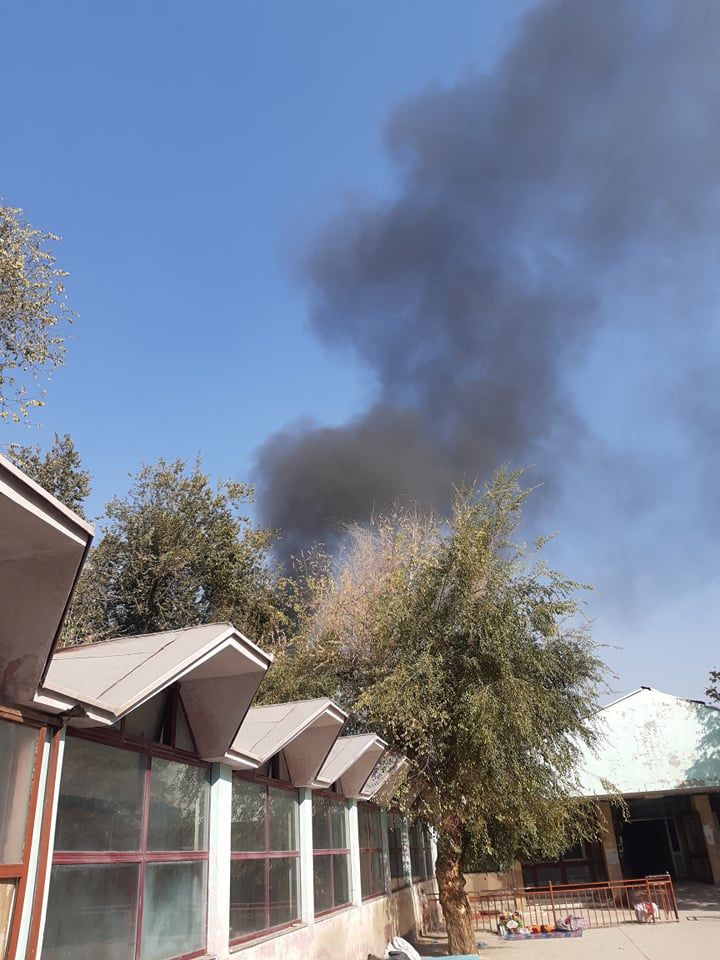 Smoke billows near the Sardar Mohammad Daud Khan National Military Hospital after an explosion in central Kabul, Afghanistan, 2 November, 2021.